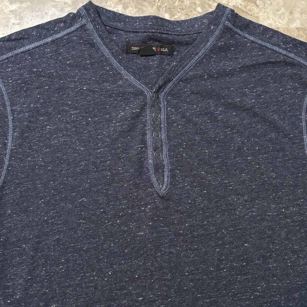 John Varvatos Shirt Mens Small Blue Henley Short Sleeve Snap Front Cotton Blend